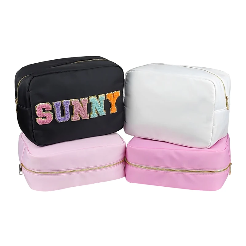 Travel Cosmetic Bag Waterproof Cute Candy Colors Personalized Letter Patches Makeup Bags Portable Toiletry Storage Organizer