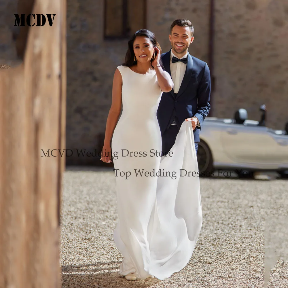 MCDV Luxus Hochzeit Kleid Applique Scoop Backless Cap Sleeve Meerjungfrau Satin Braut Party Kleider Angepasst vestido de novia boda