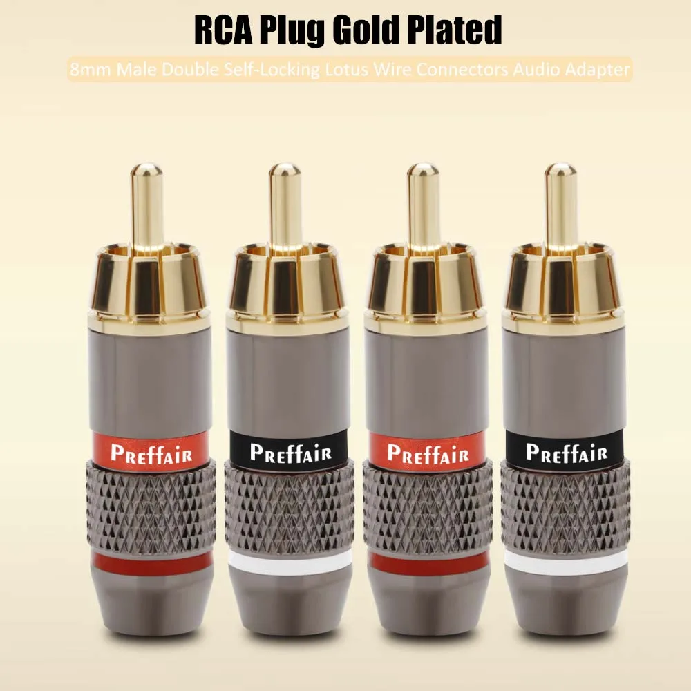 Connecteur RCA en alliage métallique, 4 pièces, vis verrouillée pour soudure, plaqué or, prise mâle RCA, adaptateur Jack pour câble vidéo audio jusqu'à 6mm