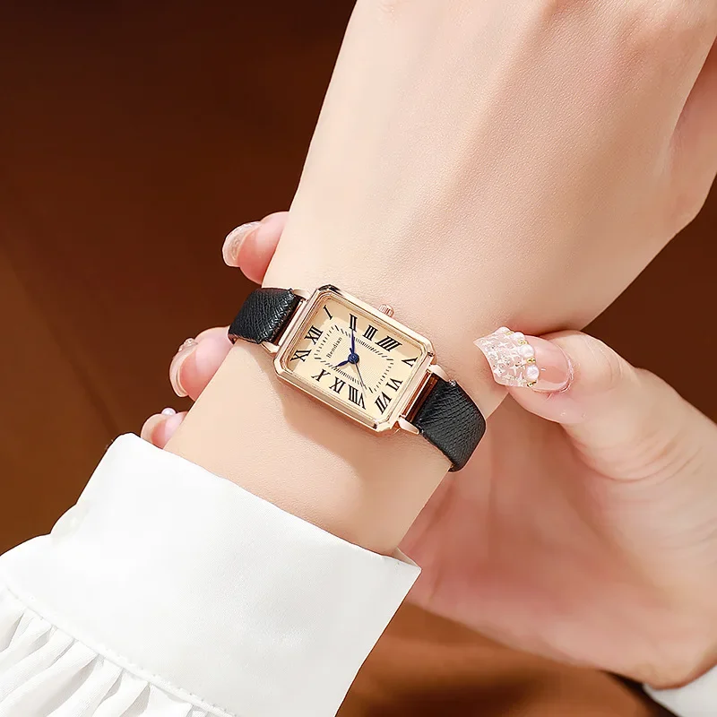 ‘’.Luxury ..Gold Plated Ladies Quartz Watch .Square Stainless Steel Business Women Fashion Watch Simple Scale Folding Clock