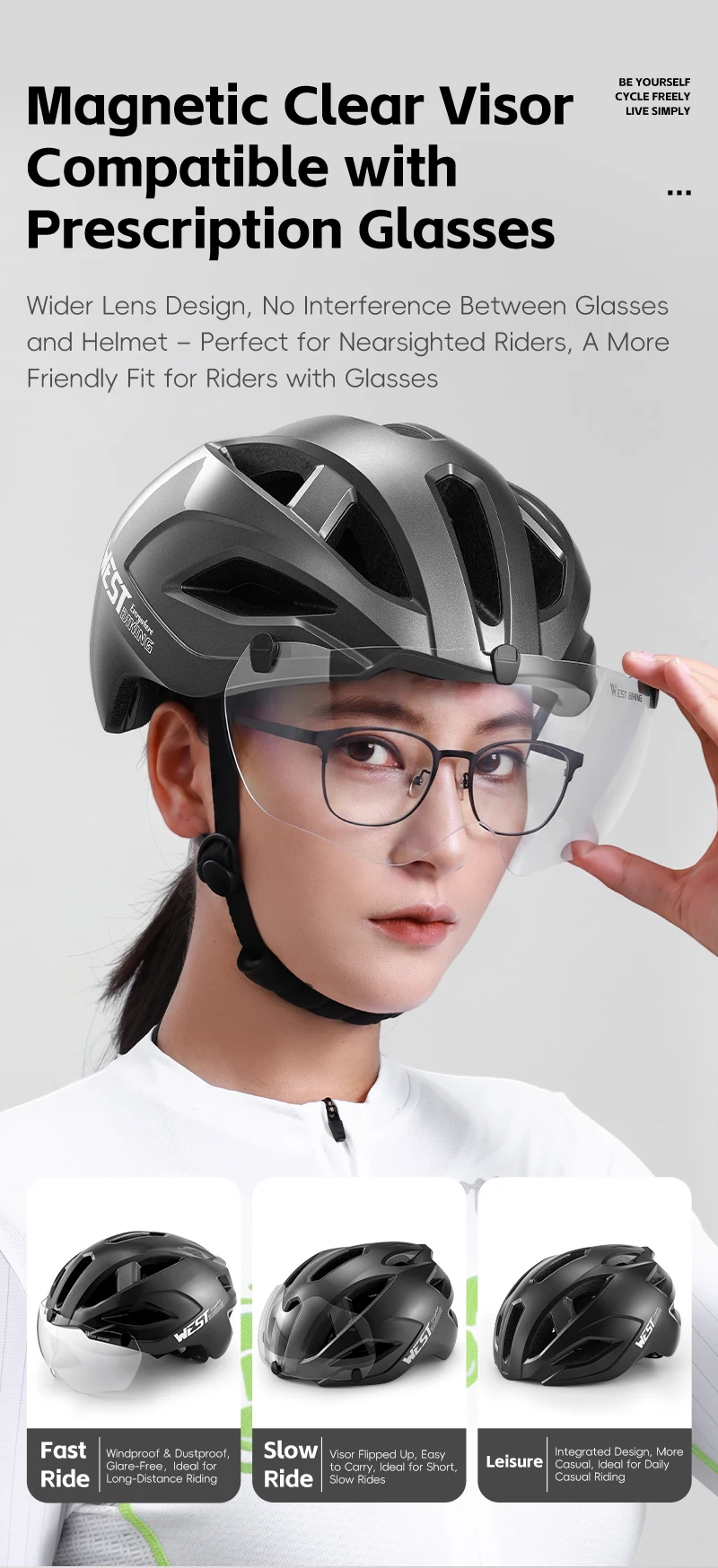 WEST BIKING Fahrradhelm mit magnetischem Visier, leichter Rennradhelm, 16 Belüftungsöffnungen, Insektenschutz, große Größe, Unisex, mehrfarbig – Detail 9