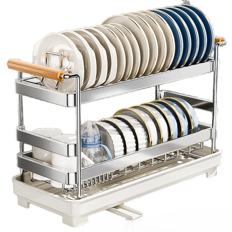 

Stainless Steel, Kitchen, Shelves, Dishes, Drain Rack, Double Layer, Extremely Narrow