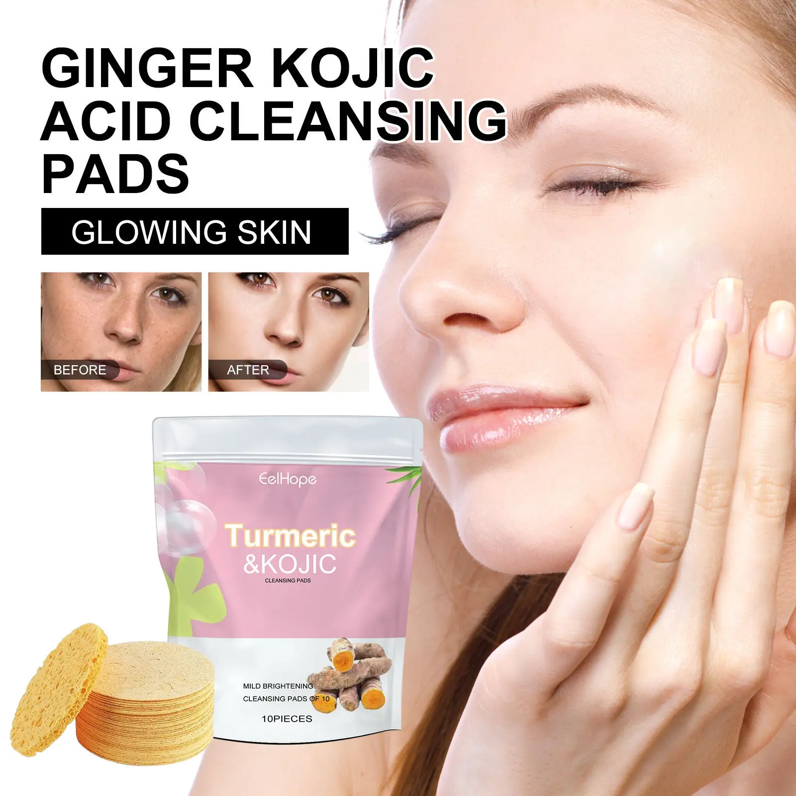 

Curcumin Skincare Turmeric Pads Facial Sponges Set for Exfoliating Makeup Removal 10 Pcs Reusable for Brightening for Cosmetic