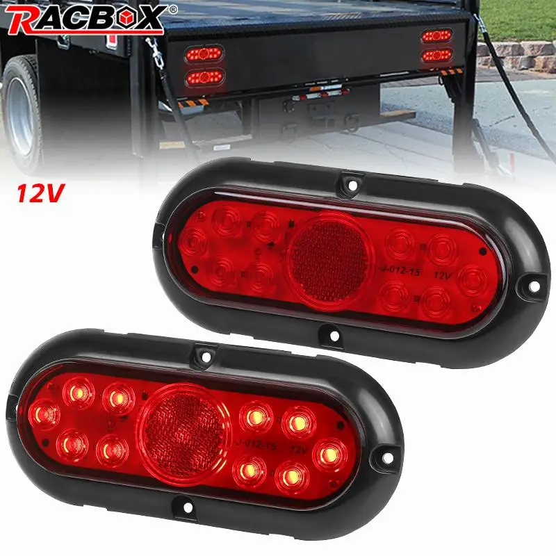 

12V Universal 15-LED Oval Brake Tail Lights Rear Tail Brake Lamp Taillights Red Bright Lighting for Truck Trailer Pickup Bus Car