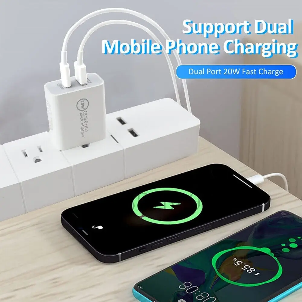 Adaptador de toma de corriente de pared para iPhone, iPad y Android, cargador rápido QC PD de 20W