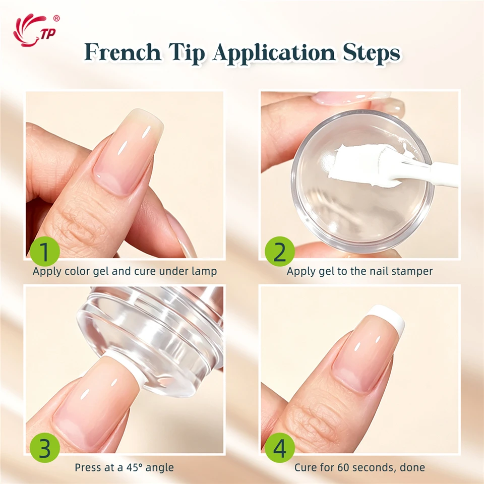 Kit de placas de estampado de uñas de silicona transparente TP, plantilla, sellador, raspador para manicura francesa 5