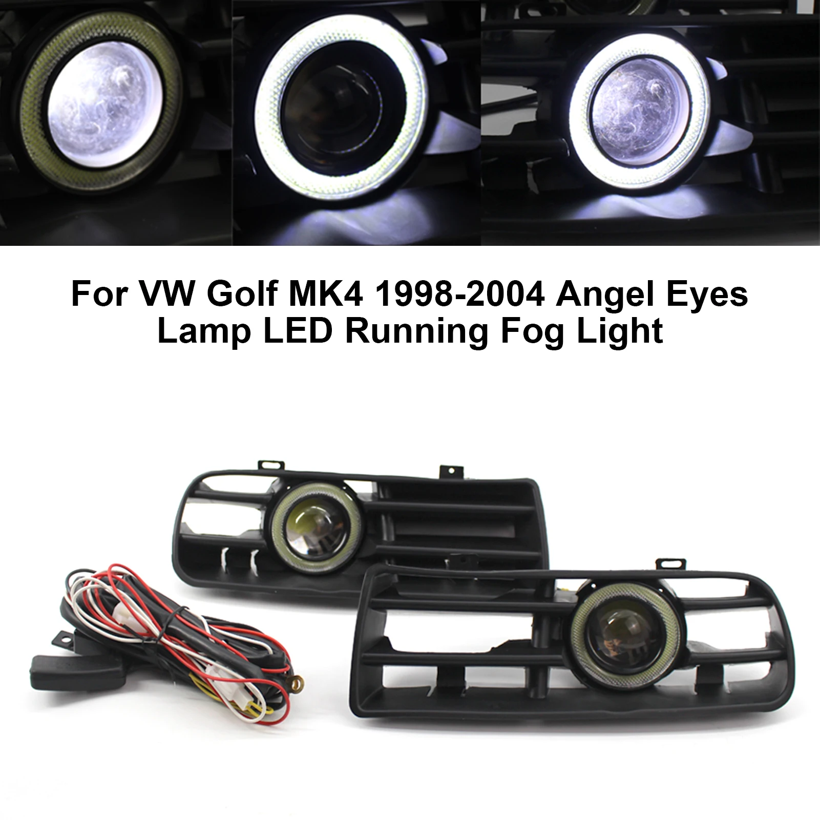 1 Pair Car Auto White Fog Light Front Bumper Grilles Replacement For VW Golf MK4 1998-2004 Angel Eyes Lamp LED Running Fog Light