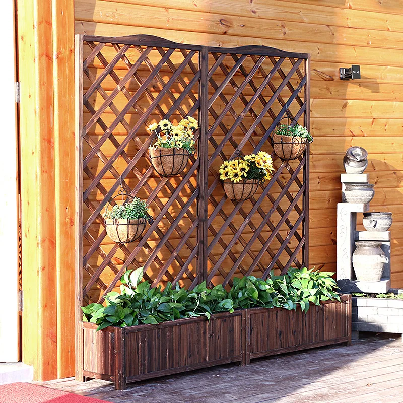 Outdoor preservative wood fence flower pot wood flower stand mesh fence climbing vine frame partition flower slot balcony