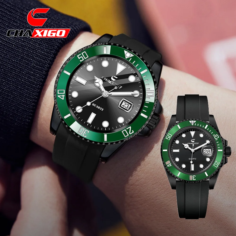

CHAXIGO Men's Fashion Casual Silicone Strap Quartz Watch 43mm Mineral Glass Face Everyday Waterproof Watch