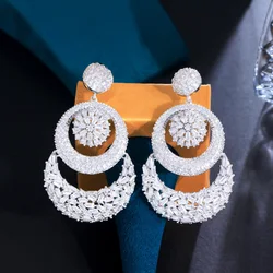 CWWZircons Super Sparkling White Chunky Cubic Zirconia Luxury Statement Big Multiple Round Dangle Women Wedding Earrings CZ528