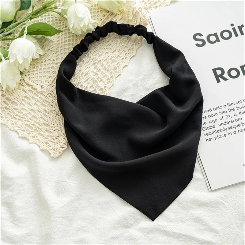 Summer Women Solid Color Head Scarf Vintage Triangle Bandanas Chiffon Elastic Hairbands Children Girl Headbands Hair Accessories