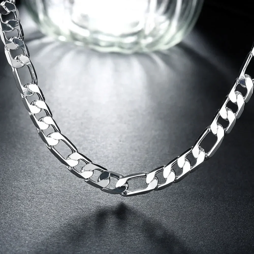 حار أزياء الرجال 8MM سلسلة الهندسة المسطحة 925 الاسترليني قلادة فضية للمرأة حزب هدايا العيد الماركات الكلاسيكية والمجوهرات