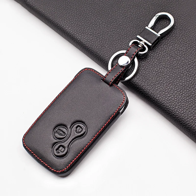 Leather Car Key Cover Case For Renault Clio Logan Megane 2 3 Koleos Scenic 3 Button Smart Card Skin Protector