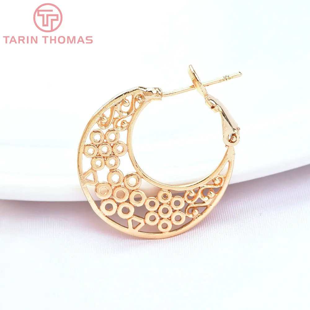 (6675) 6PCS 22x26MM 24K Gold Color Brass Semicircle Hollow Out Earrings Hoop High Quality Jewelry Making Findings Accessories