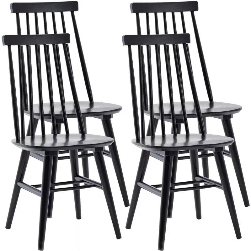 Sillas de comedor de madera con respaldo de Listón, silla de cocina, Windsor, negro