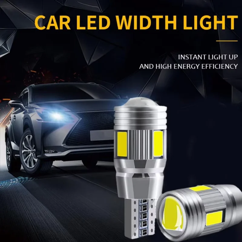 

2x Автомобильные светодиодные лампы T10 W5W 194 LED, сигнальные огни 12V 6000K, лампы для багажника, без ошибок, 10SMD 5630, клиновидные, X2N9