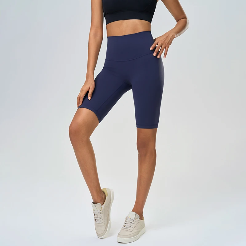 Women Summer High Waist Hip Lifting Yoga Shorts Naked Feel Shaping Outdoor Fitness Sports Shorts Slim Elastic Tight Five-point L
