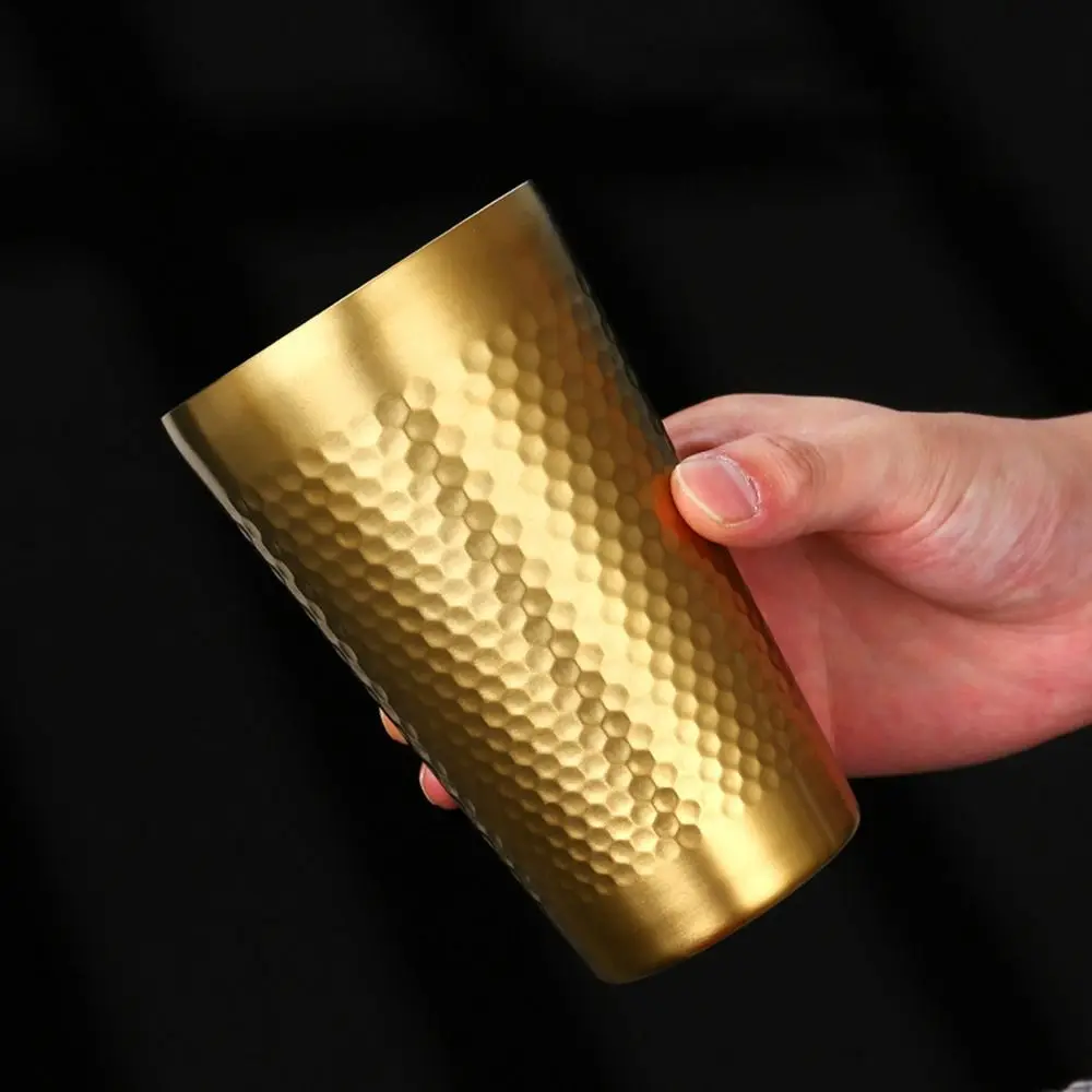 Stainless Steel Double-Wall Beer Cups Keep Cold Hammered Texture Cold Water Drinks Cup Northern Europe Anti-fall Milk Mugs