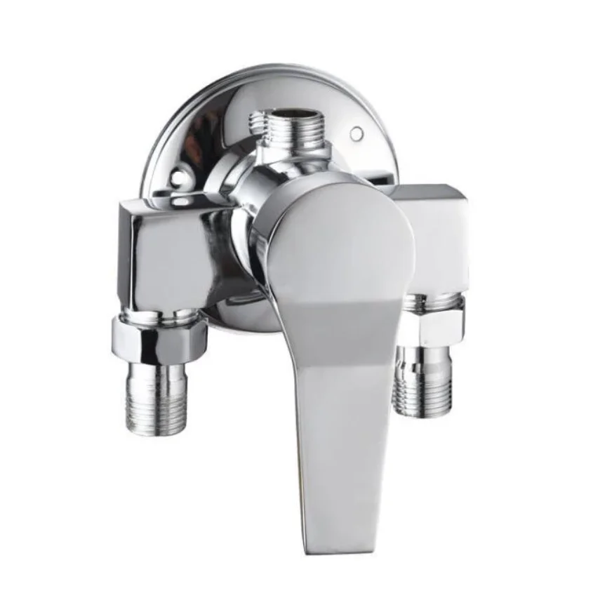 Bath Shower Faucet Exposed Shower Valve Chromed Brass Mixer Valve Wall Mounted 2-Outlets 6662