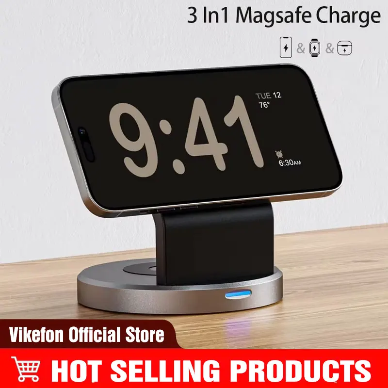 3 In 1 Magnetic Wireless Charger Stand for iPhone 16 15 14 13 Pro Max iWatch AirPods Station Dock MagSafe Fast Charging Station