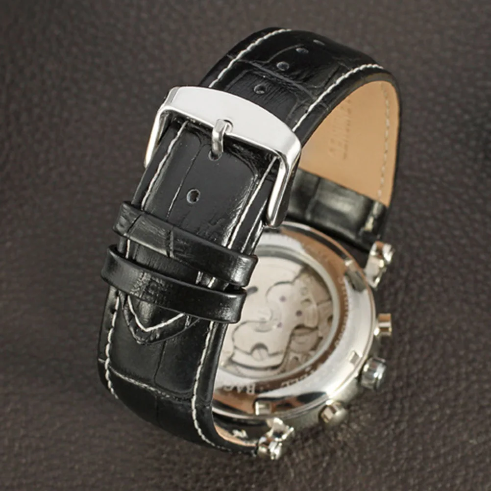 

Men'S Automatic Mechanical Wrist Watch Black Silver Stainless Steel Pu Band Date Week Display For Men Boys