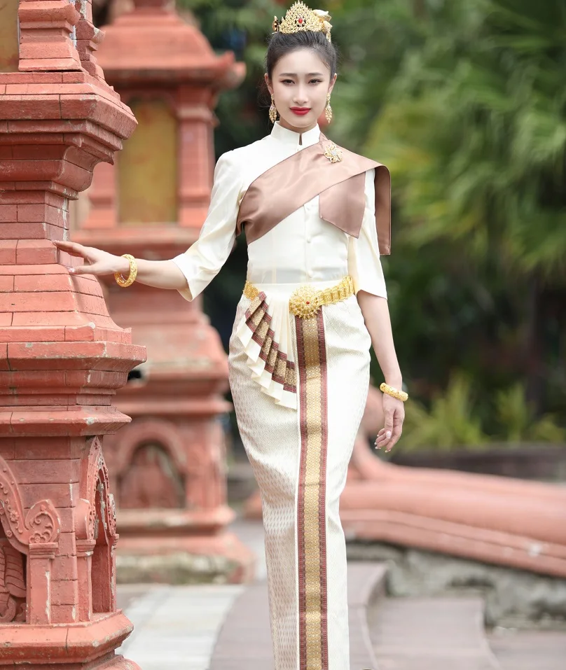 Chinese Minority Clothing Yun Nan Dai Traditional Wear Women Costume Laos Thailand Princess Tops + Skirt + Shawl Scarf Outwear