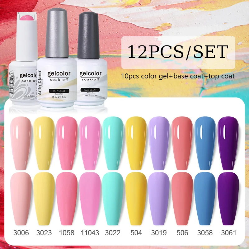 Arte Clavo 12 stks/set 15 ML Kleuren Nagelgel Polish Nail Art Vernis LED UV Top Coat Nagelgel Ongle semi-permanente Manicure Losweken