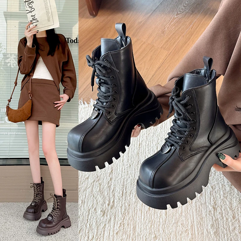 

2025 Новые женские короткие туфли на шнуровке и кожаные ботинки. Горячая новинка в моде по акции. Зимние женские ботильоны.