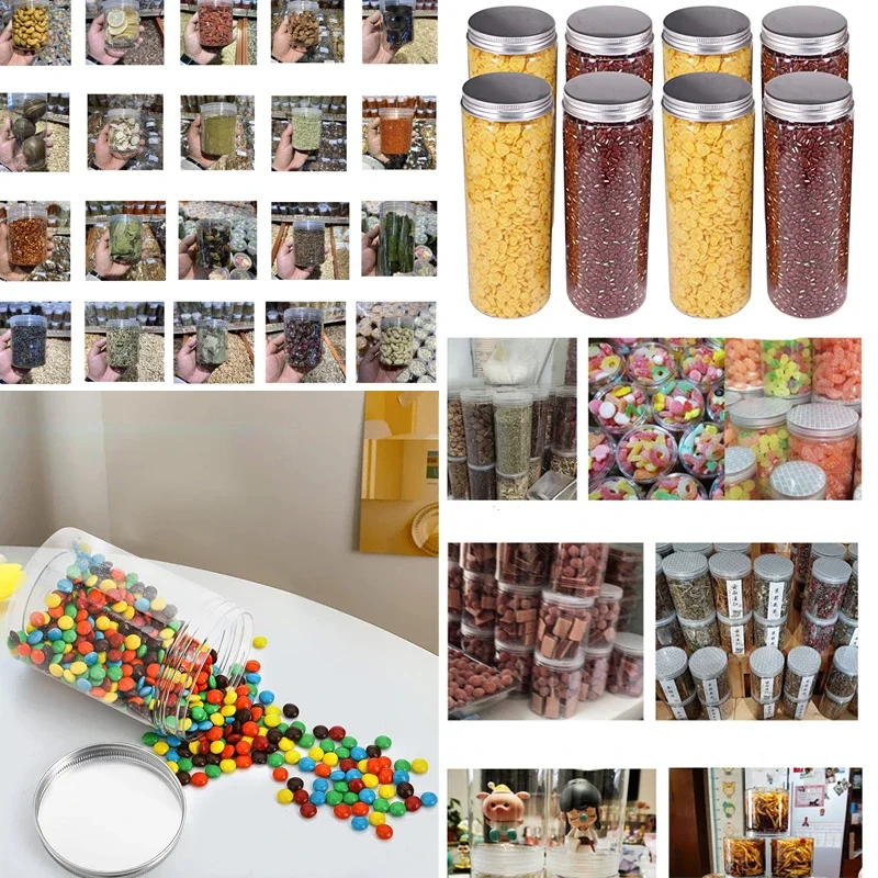5Pcs 100ml-420ml aluminum lid clear plastic sealed jar Round food packaging container Nut biscuit candy sample storage bottles