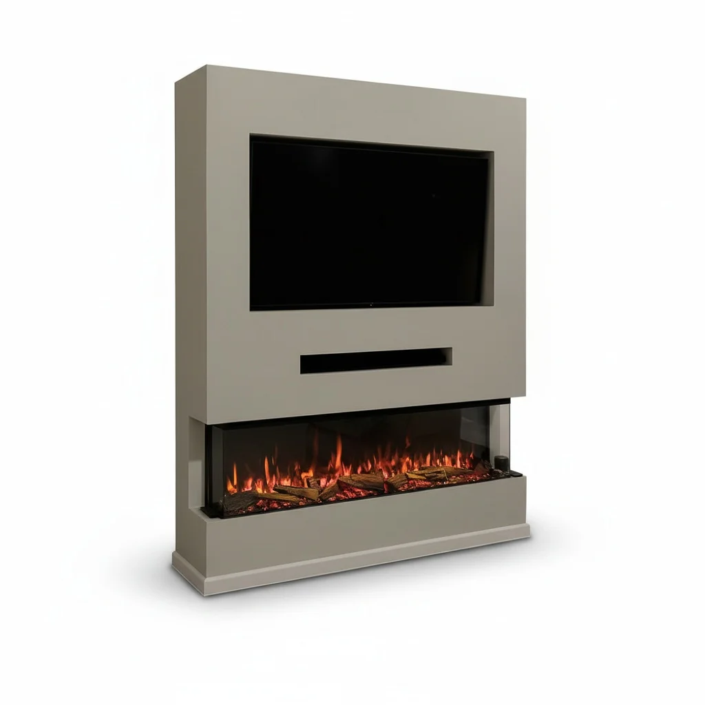 Smart Electric Fireplace, 1850mm LCD Holographic Fireplace, Built-In Insert, App Control, Wood Sound for Hotel, Realistic Flame