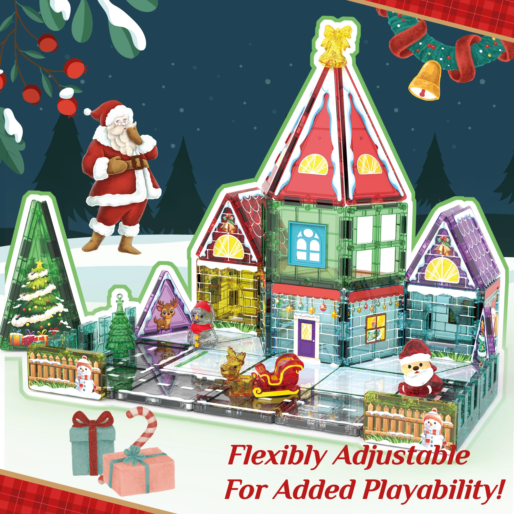 2025 Christmas Colorful Window Magnetic Tile Building Blocks Set DIY Puzzle 3D Puzzle New Year Kids Toys Christmas Gifts