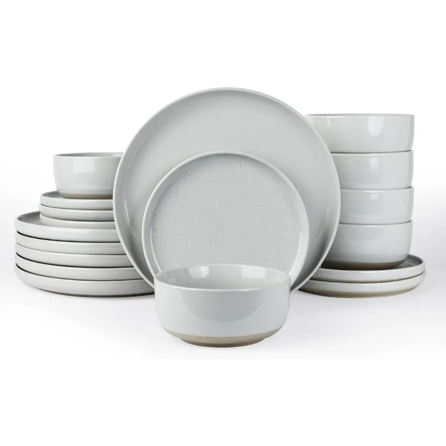 طقم أطباق وأوعية ميلكيواي، طقم أواني طعام مكون من 18 قطعة، طقم أطباق لـ 6 أشخاص، رمادي فاتح