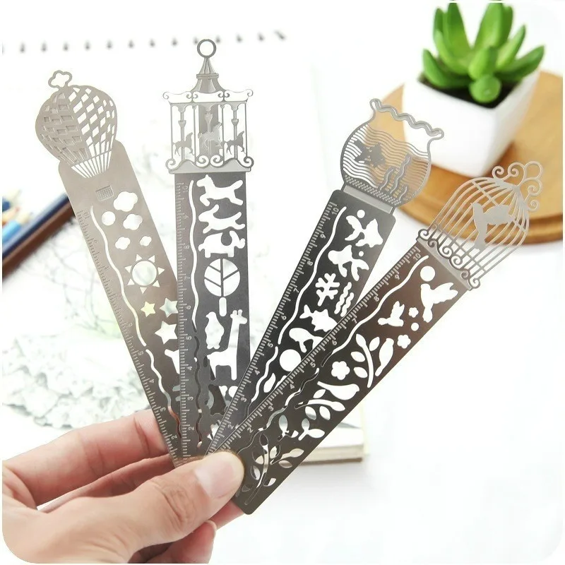 2Pcs Cartoon Pattern Metal Record Daily Templates for Quilting Ruler Multi-Function Bookmark Hollow Hand Account Tool