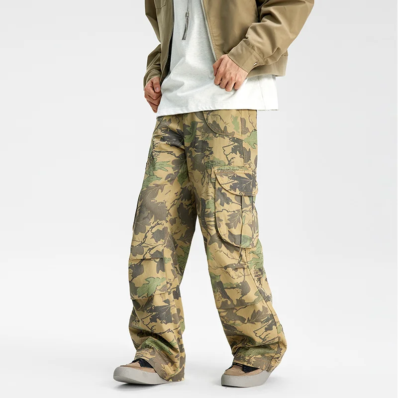 Amerikaanse werkbroek voor heren, heavy-duty, high street, losse rechte pijpen, trendy straat, woestijncamouflage, lange broek met print