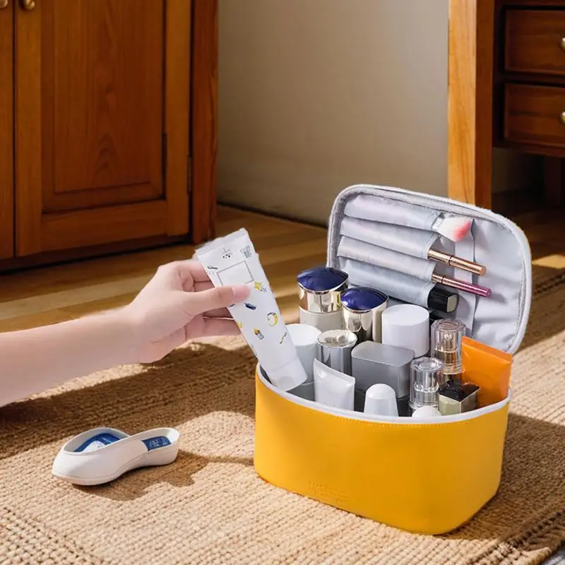 PU-Handtasche für Make-up mit Reißverschluss, tragbarer Reise-Organizer für Hautpflegeprodukte, Kosmetiktasche mit großem Fassungsvermögen zum Waschen von Kosmetika. – Detail 6