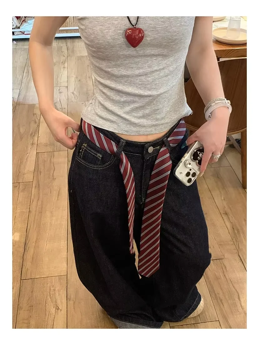 

New JK Ties Women Striped Neck Tie Girls Japanese Style for Jk Uniform Long Skinny Necktie Plaid Waist Belt Necklace Accessories