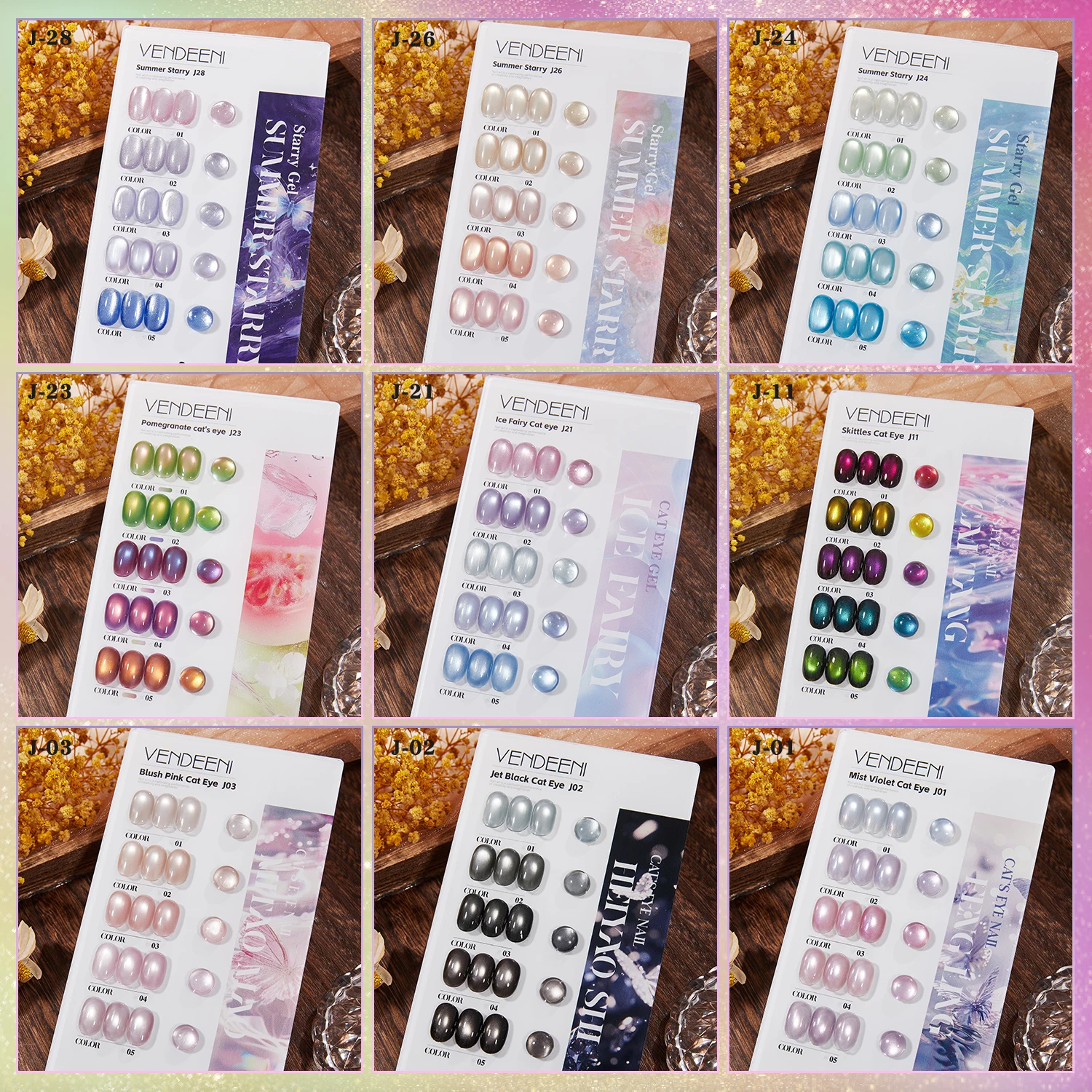 Vendeeni High Quality 5 Colors Crimson Cat Eye Gel Polish Kit Factory Oem 15ml Uv Nail Polish Private Label Nail Polish Set Art