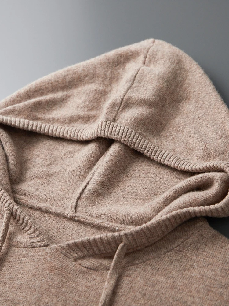 

Autumn Winter Men's Cashmere Hoodie 100% Merino Wool Hooded Pullover Popular Casual Sweater Long Sleeve Soft Warn Knitwear Tops