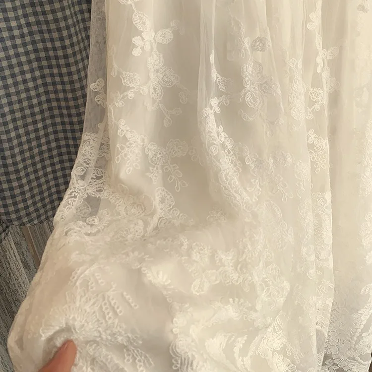 Taille haute dentelle f jupe artistique chinois Sle couleur Pure jupe longue femmes Faion printemps été saison fibre de Polyester