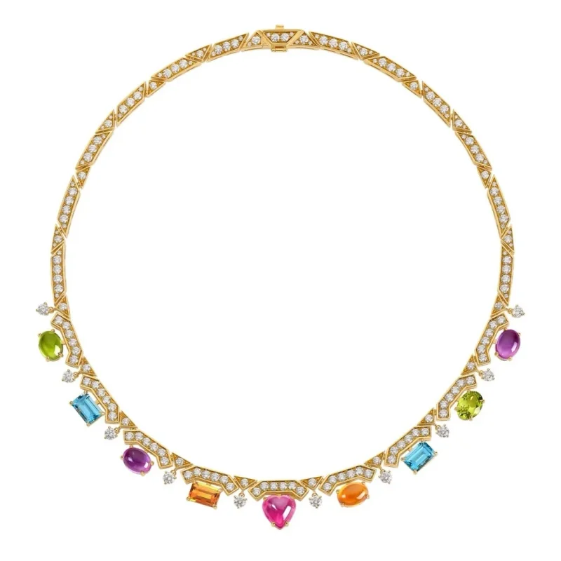 

BELLUX 925 Silver Lab Grown Sapphire Colorful Dreamy Candy Full Diamond Inlaid Elegant Vintage Necklace for Women