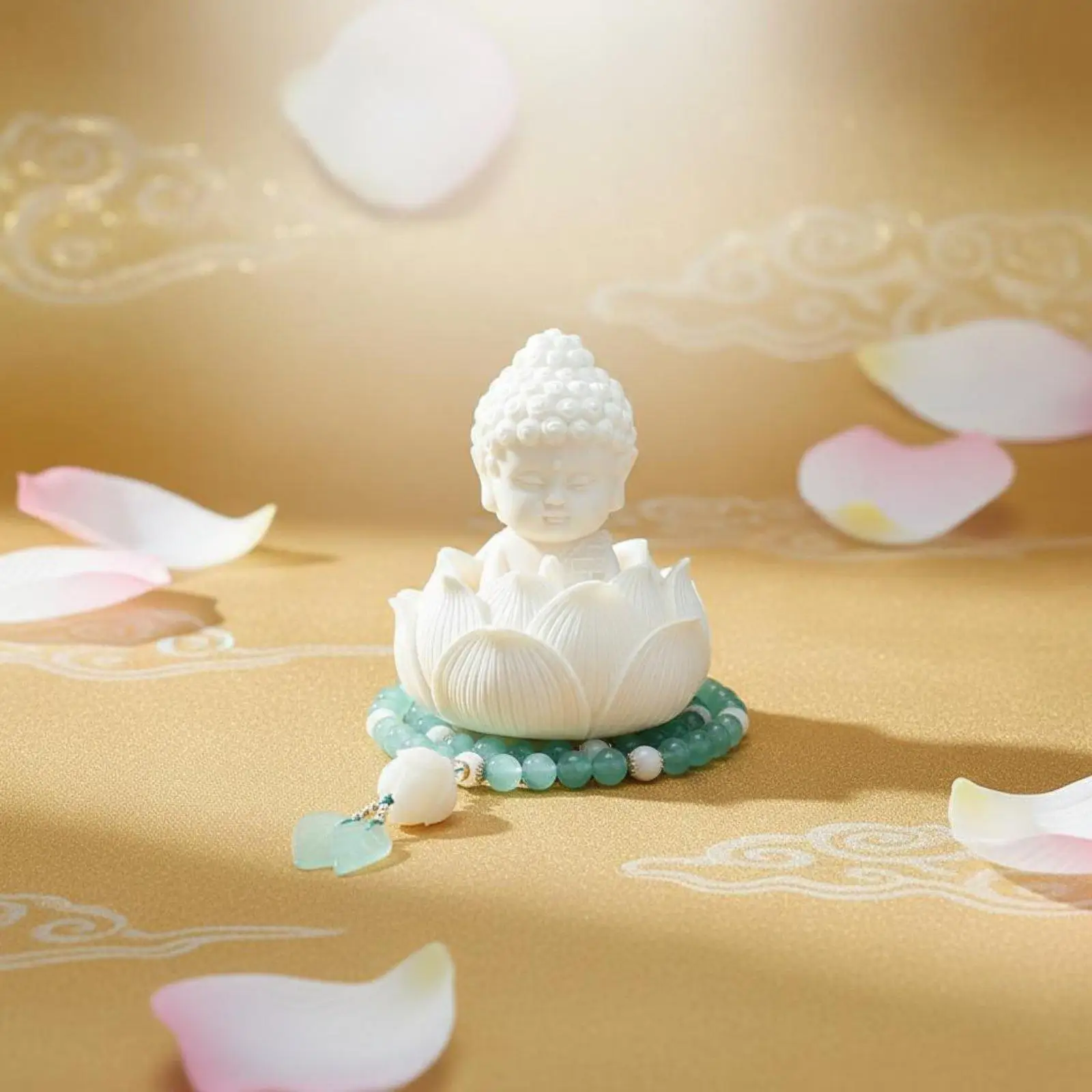 Resin Car Buddha Lotus Statue for Dashboard Center Console Peaceful Chinese Style Figurine Happiness Protection Decor