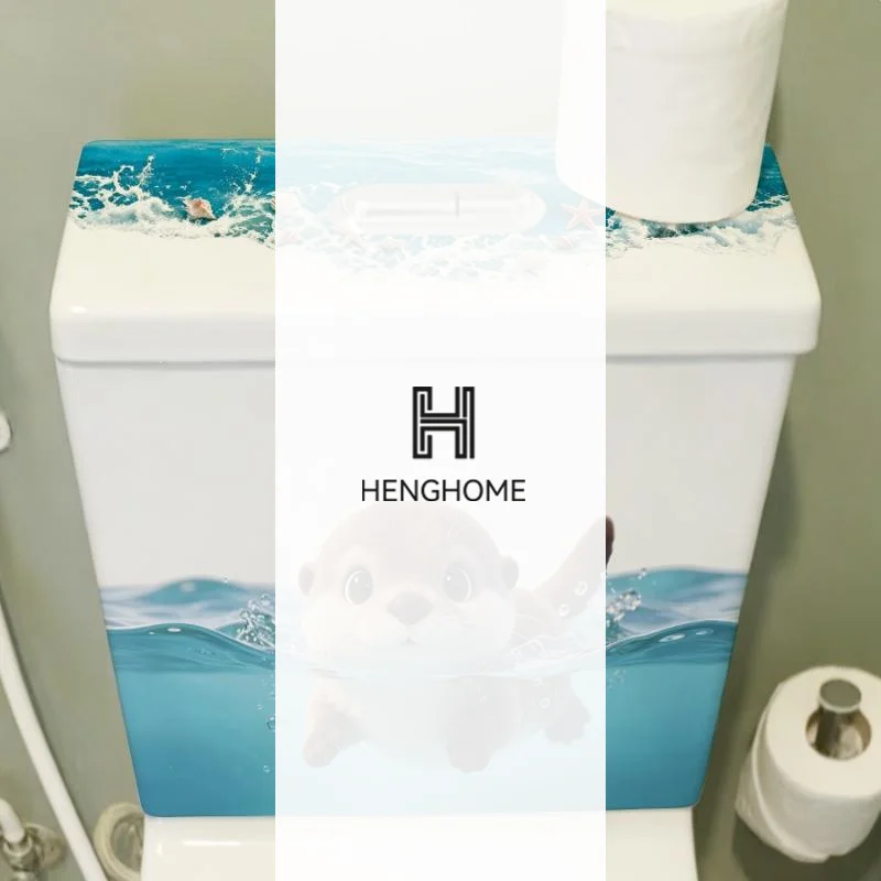 1Pc Cute Otter Toilet Tank Sticker,Ocean Wave Vinyl Decal For Bathroom Decor, Adhesive Wall Art Home Decoration Accessories