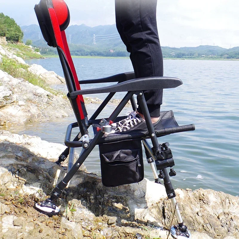 Silla de pesca al aire libre, silla de playa plegable, reclinable, ajustable, de cuatro patas, portátil, estilo europeo