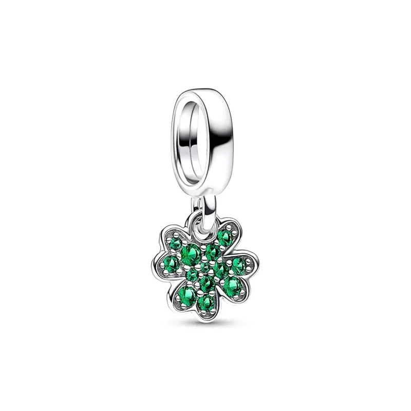 Lucky Four Leaf Clover Dangle Charm Beads For Women Fit Original 925 Sterling Silver Pandora Bracelet Necklace DIY Jewelry Gifts