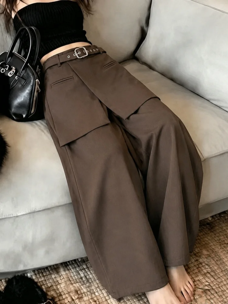Black Layered Suit Wide Leg Pants Women's Fashion Spring Summer New Style High Waist Straight Leg Pants Commute Style