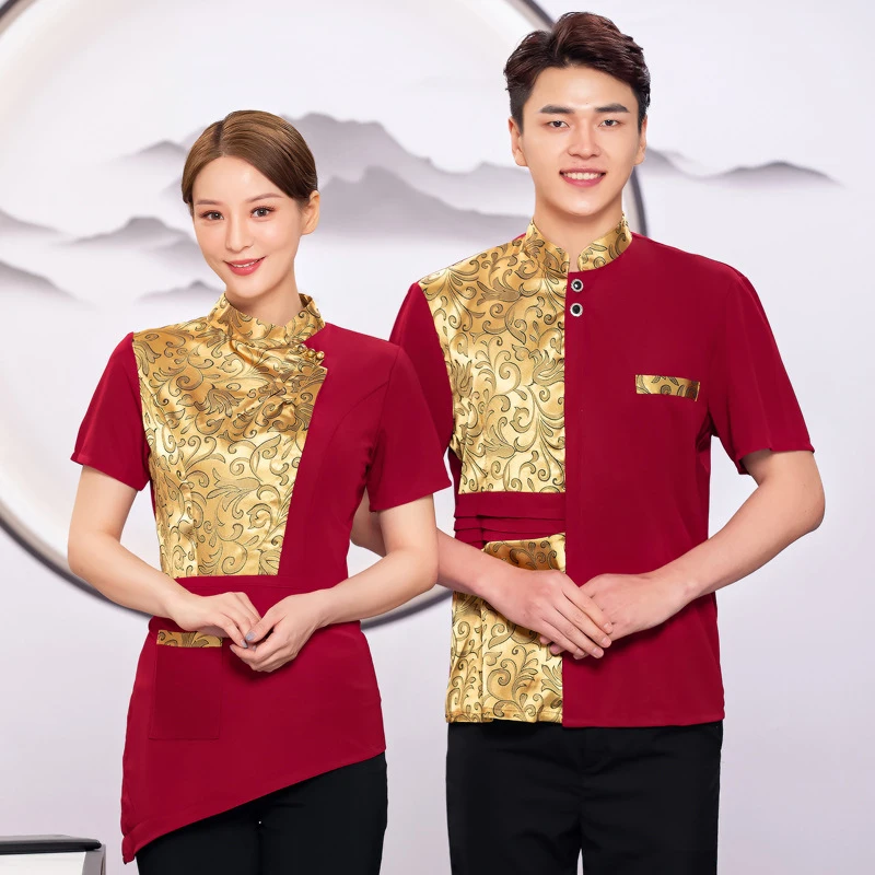 

Летняя униформа для персонала ресторана хот-пот, униформа для официантов отеля с коротким рукавом для женщин.