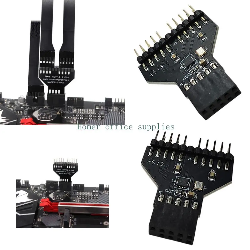 K43B Stable Performance Motherboard USB 9Pin Header Splitter for Computer RGB Light 1 to 2 USB Hub