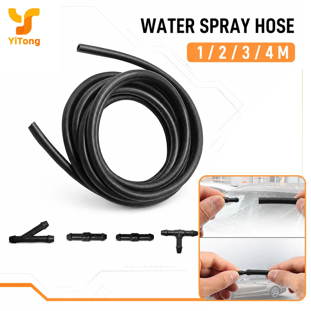 Yitong 1/2/3/4M Car Windshield Washer Spray Water Hose With Connector Joints Auto Wiper Fluid Line Replacement Repair Parts