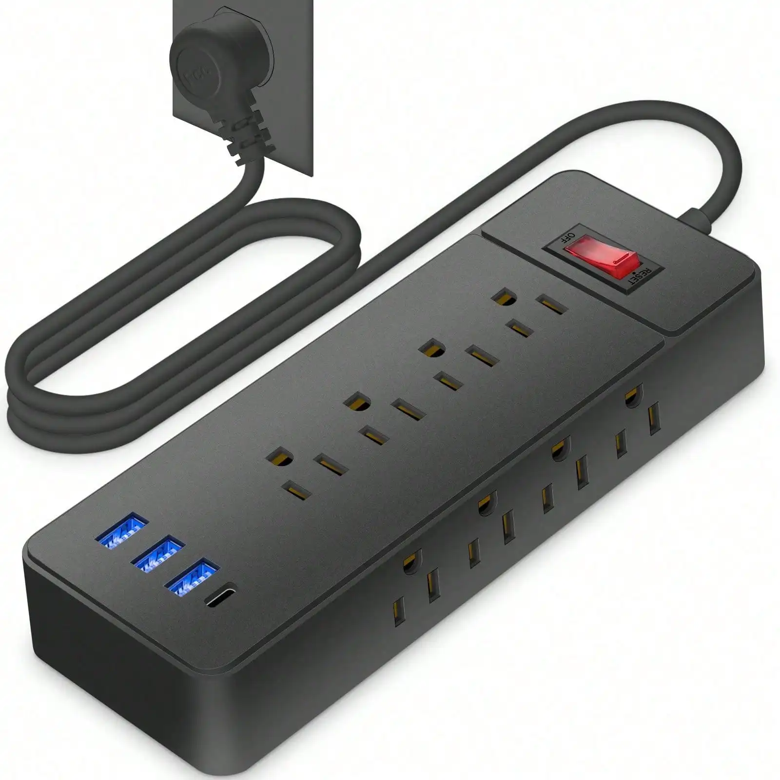 Power Strip Tower Surge Protector With 12 AC Outlets, 3 USB Ports And 1 Type-C Port, 4ft Extension Cord, Black