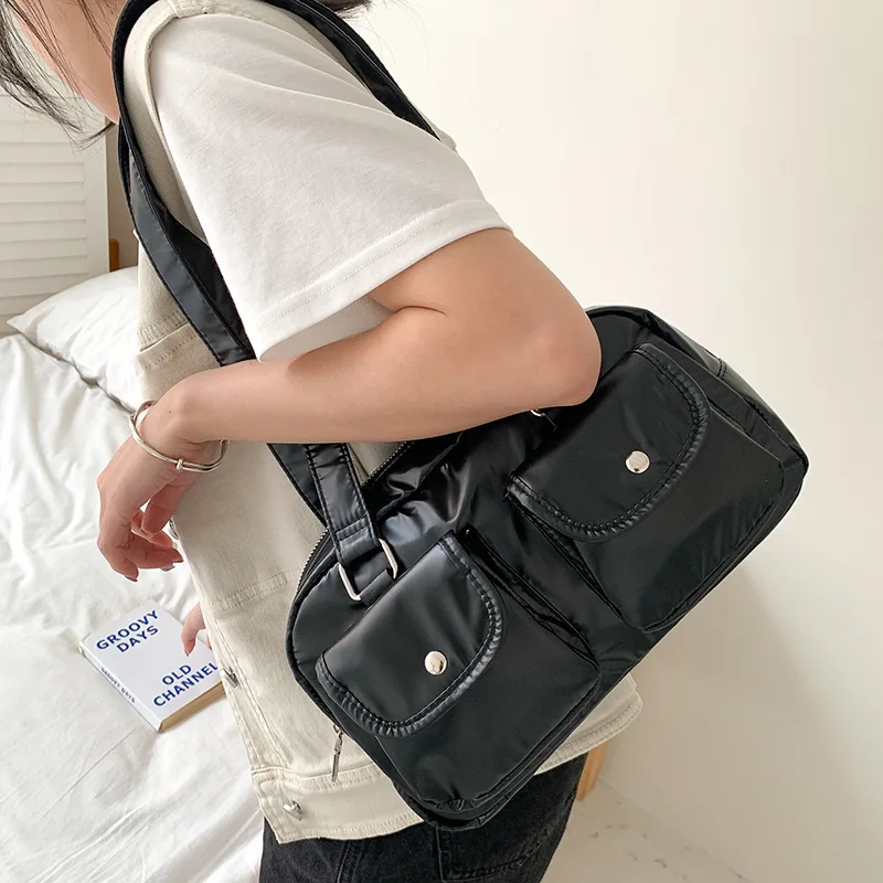 Small Double Pockets Shoulder Bags for Women 2024 Summer New Fashion Trend Designer Underarm Bag Female Handbags and Purses